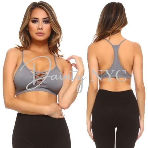 Ribbed Gray Crisscross Bralette - Picture 2 of 6